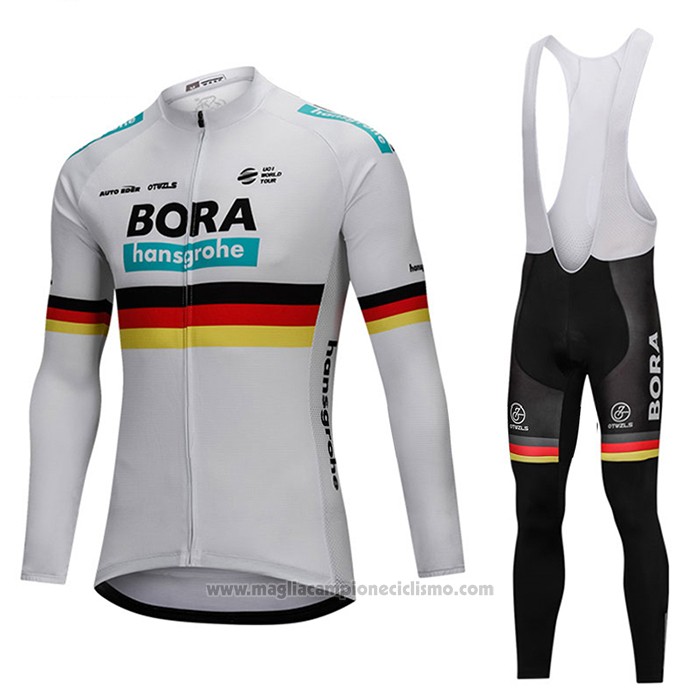 2018 Abbigliamento Ciclismo Bora Campione Belgio Bianco Manica Lunga e Salopette